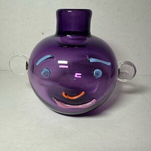 Bubble Face Vase. Hand Blown Glass. Purple.